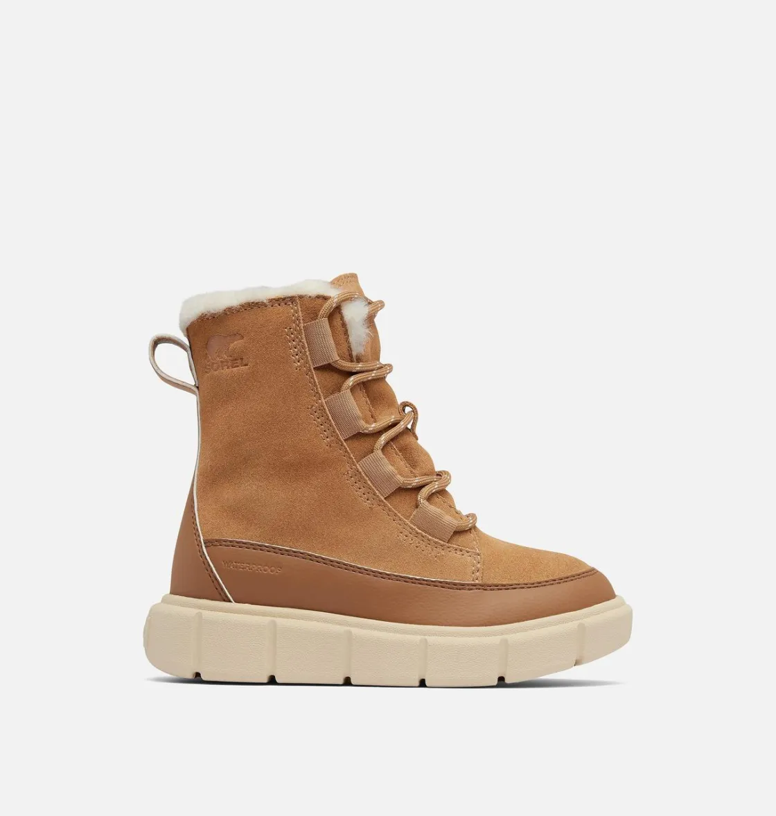 SOREL EXPLORER™ III Lace Children's Waterproof Boot Tawny Buff, Bleached Ceramic Outlet