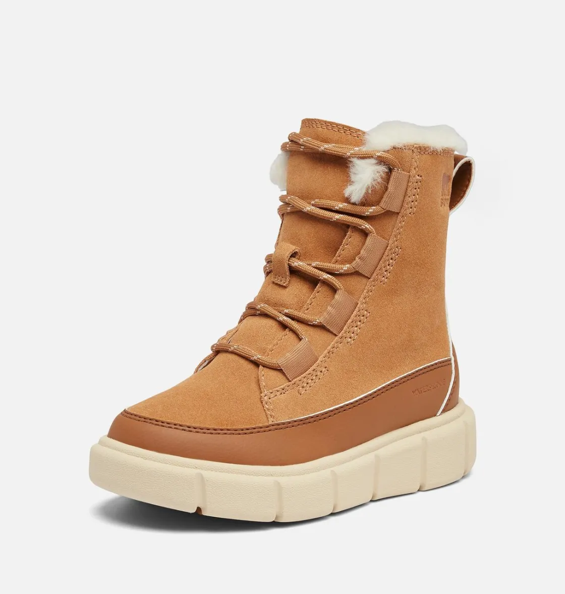 SOREL EXPLORER™ III Lace Children's Waterproof Boot Tawny Buff, Bleached Ceramic Outlet